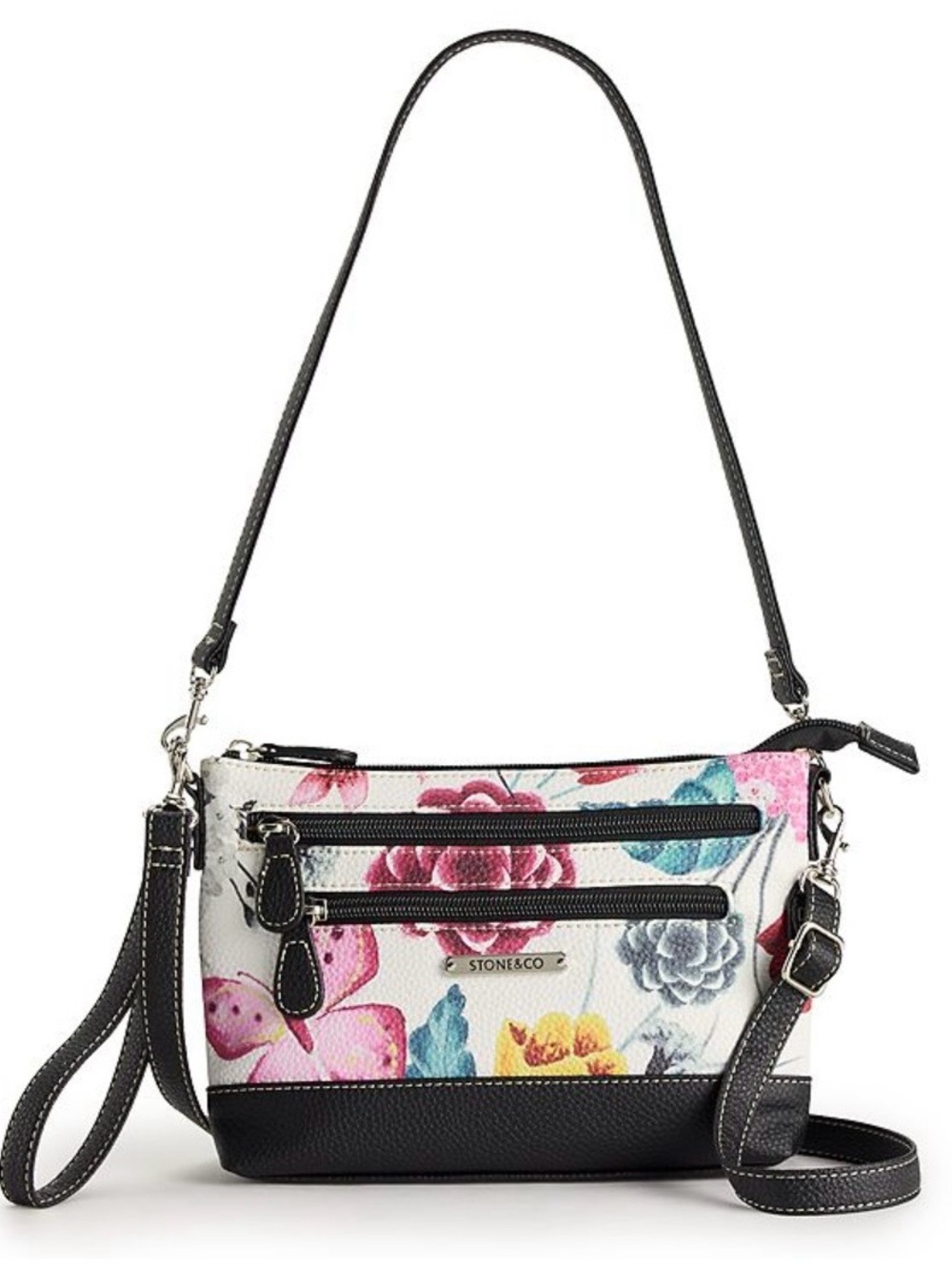Stone & Co. Floral Crossbody Bag in White and Black Floral
